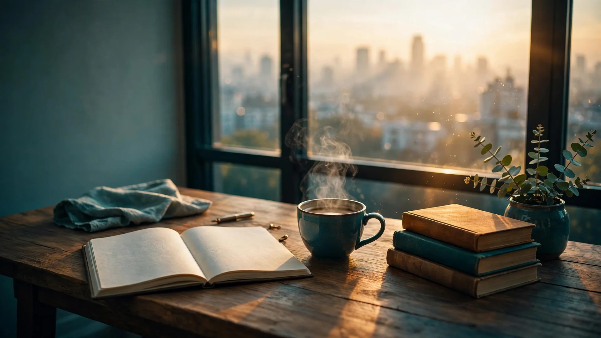 A fresh start at dawn: journal, coffee, and morning light
