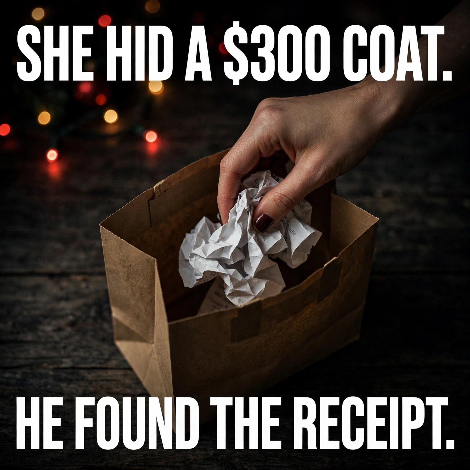 She hid a $300 coat. He found the receipt.